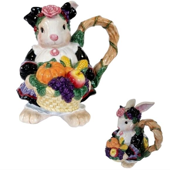 Vintage Fitz & Floyd Harvest Easter Rabbit 1993 1-1/4 qt Ceramic Water Pitcher - Picture 1 of 9